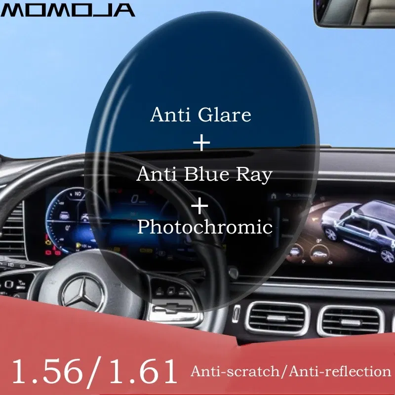 Lenses Color: WHITE - MOMOJA 1.56/1.61 Chameleon Driving Lens Anti-blue Ray Anti-glare Photochromic Lens Anti-scratch Anti-reflection HMC lens 1 pair