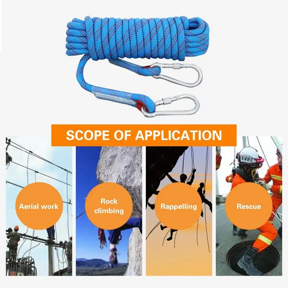 Color: Gold - Tomshoo 10mm Rock Climbing Rope 10M/20M/30M Outdoor Static Rapelling Rope for Fire Rescue Safety Escape Climbing Accessories