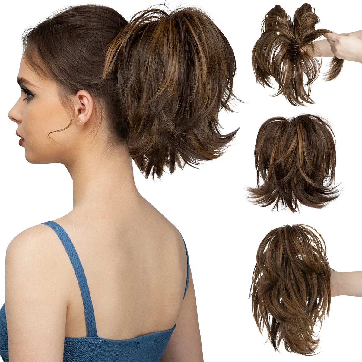 Color: NC/4HL, Bulk Buy: 1pc - Synthetic Claw Clip In Ponytail Hair Extensions Diy Hairpiece Hair Bun Fake Blonde Hair False Pigtail for Women