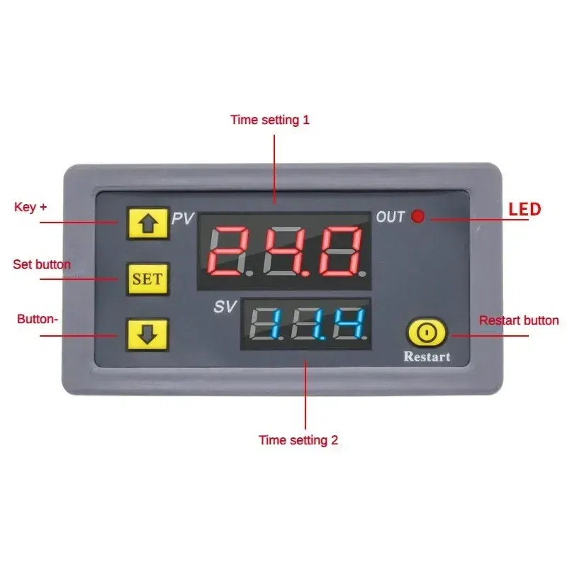 Color: Beige - T3230 220V24V12V Digital Time Delay Relay Dual LED Display Cycle Timer Control Switch Adjustable Timing Relay Time Delay Switch
