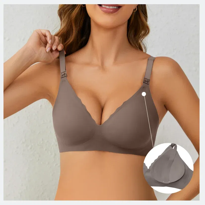 Color: GRAY, Bands Size: 34 - Front Open Nursing Bra Maternity Jelly Gel Laser Cutting Seamless Underwear Ultra Thin Breastfeeding Bra For Pregnant Women