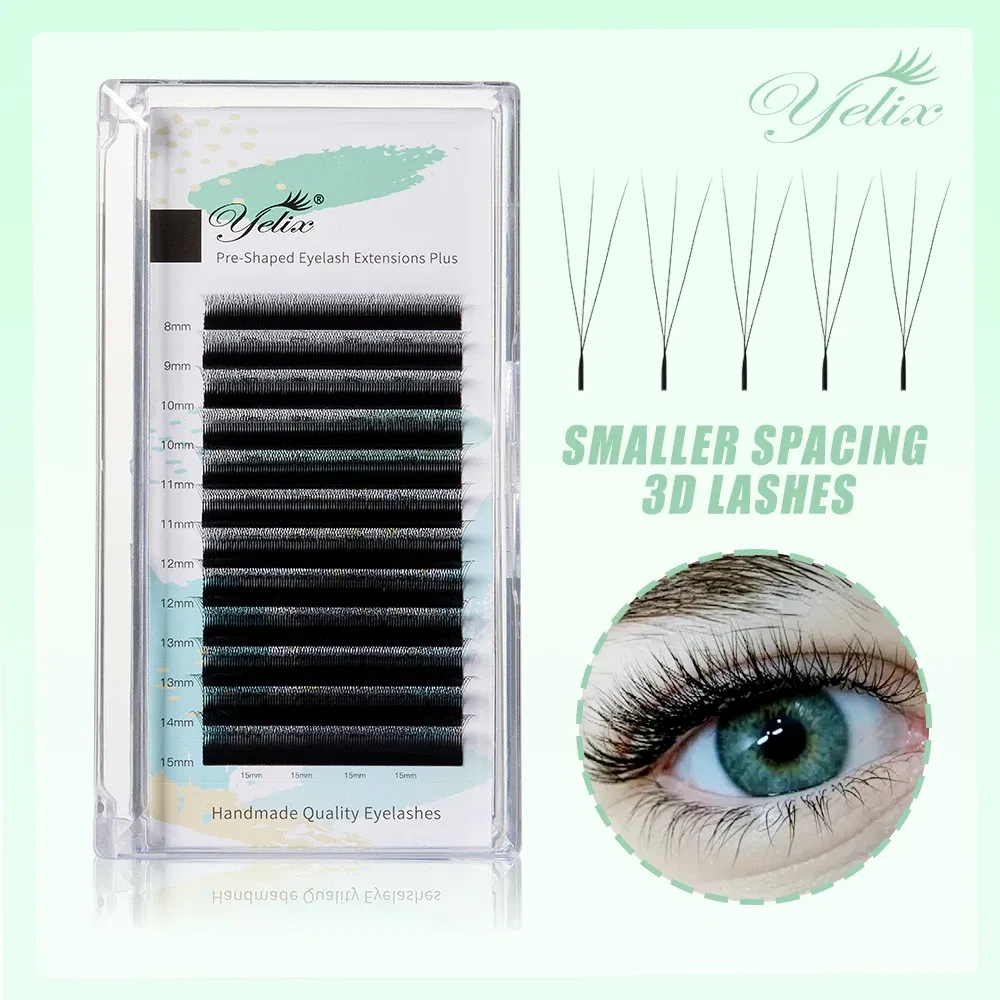Curl: LU, Thickness: 0.10mm, Length: 11mm - Yelix Smaller Opening 3D Lashes Narrow 3D W Shape Eyelash Extension Premade Volume Fan Lashes Natural Soft Eyelash