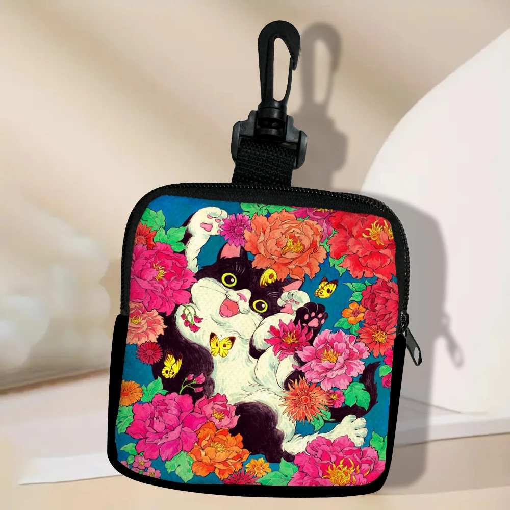Color: black - Cat Mini Coin Purse Simple Zipper Kid Storage Pouch Coin Key Bag Women Men Wallet Mini Purse 7.2