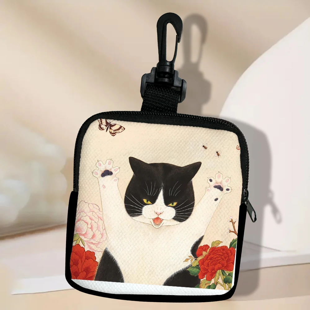 Color: black - Cat Mini Coin Purse Simple Zipper Kid Storage Pouch Coin Key Bag Women Men Wallet Mini Purse 7.2