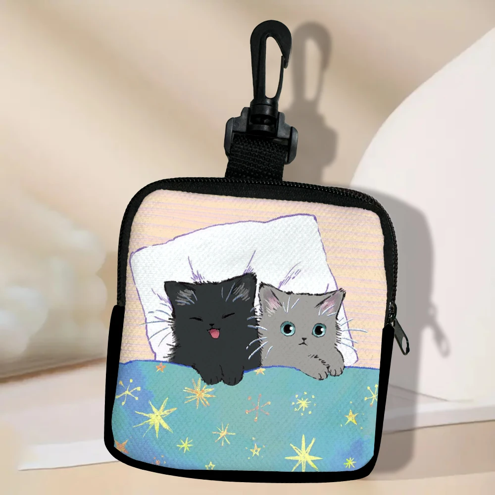 Color: black - Cat Mini Coin Purse Simple Zipper Kid Storage Pouch Coin Key Bag Women Men Wallet Mini Purse 7.2