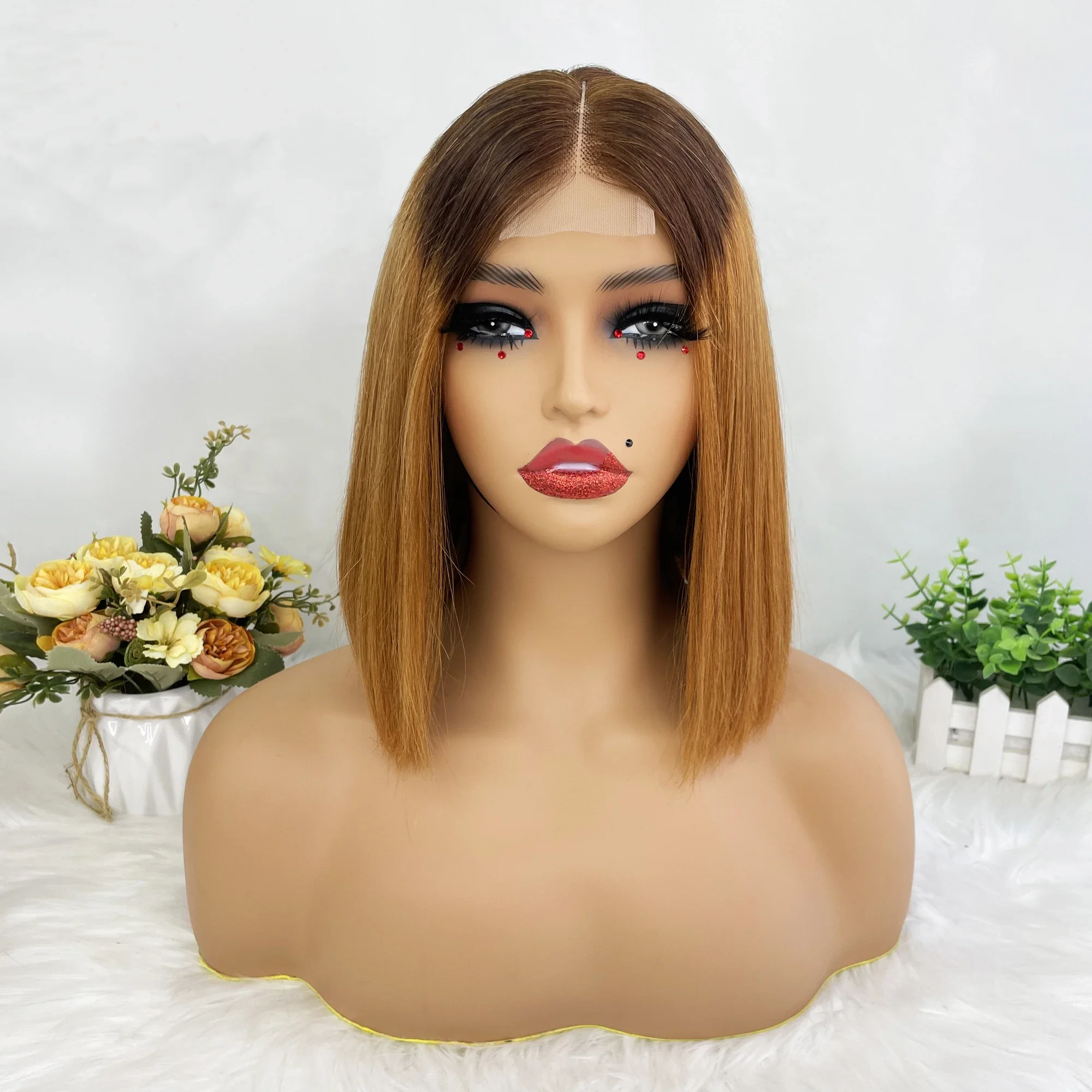 Hair Color: #22, Stretched Length: 10inches, Density: 100% - Vietname Super Double Drawn Straight Short Bob Wigs 2x6 Lace Closure Wig for Women 100% Human Hair Orange Candy Lace Closure Wig
