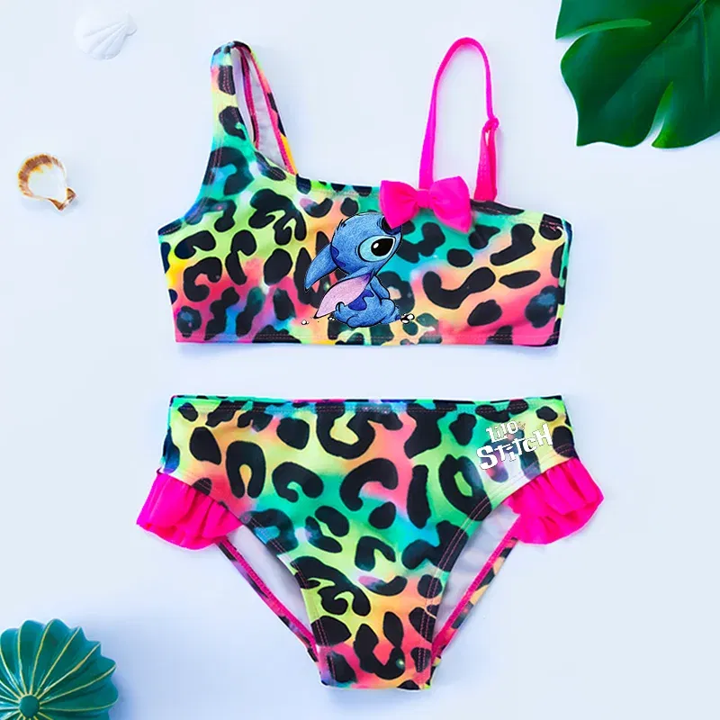 Color: Gold, Size: XXS - Lilo Stitch Gilrs Bow Bikini Set Trendy Two-Piece Swimsuits for Summer Stylish Beachwear Pool Fashion Bathing Suits 3-12Y