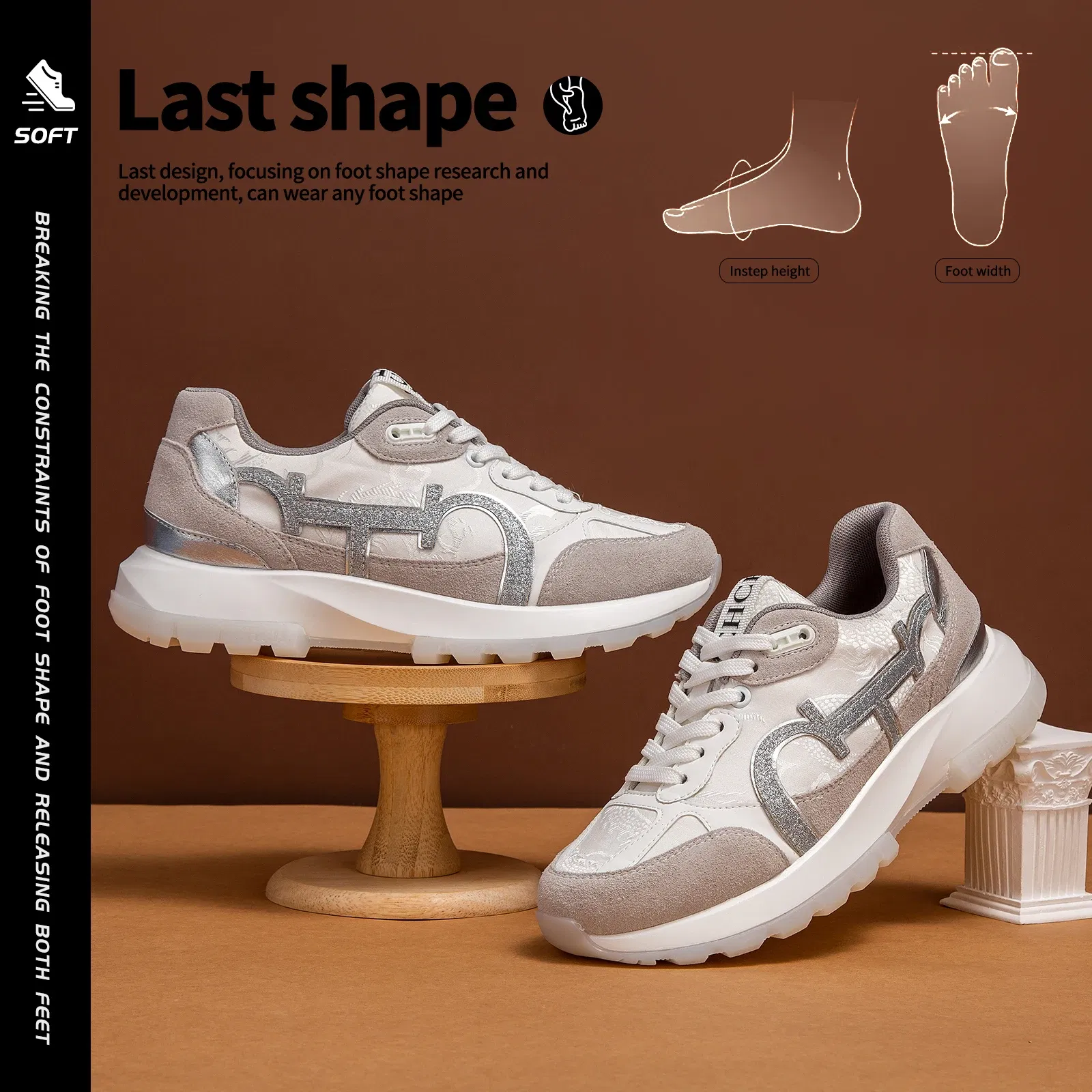 Color: Beige, Shoe Size: 38 - Women's Shoes Niche Design Balance Shoes Technology Versatile Splicing Ladies Shoes Fashion Classic Casual Female Sports Shoes