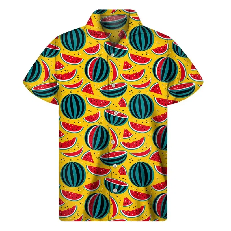 Color: PURPLE, Size: XXXL - Tropical Watermelon Graphic Hawaiian Shirt Summer Street Short Sleeves 3d Printed Fruits Button Shirts Men Clothes Lapel Blouse