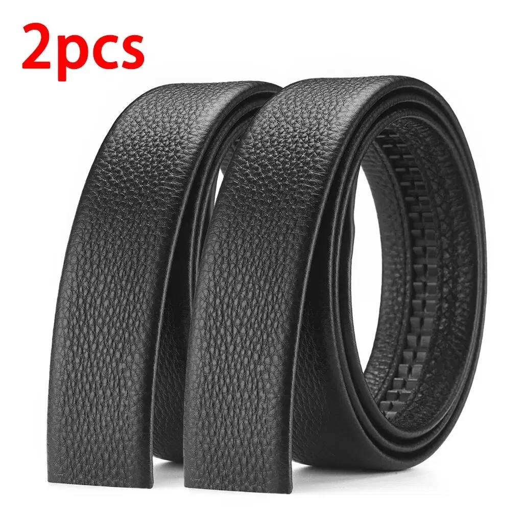 Color: WHITE, Belt Length: 120cm - 2Pcs Men's Belt Fashion Without Buckle High End Belts Black Soft PU Leather Men Belts Body No Buckle Strap