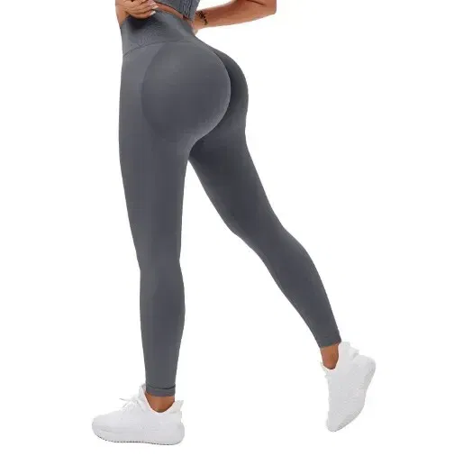 Color: GRAY, Size: M - Seamless Knitted Leggings Fitness GYM Pants Women's High Waist Leggings Hips Tight Peach Buttocks High Waist Nude Yoga Pants