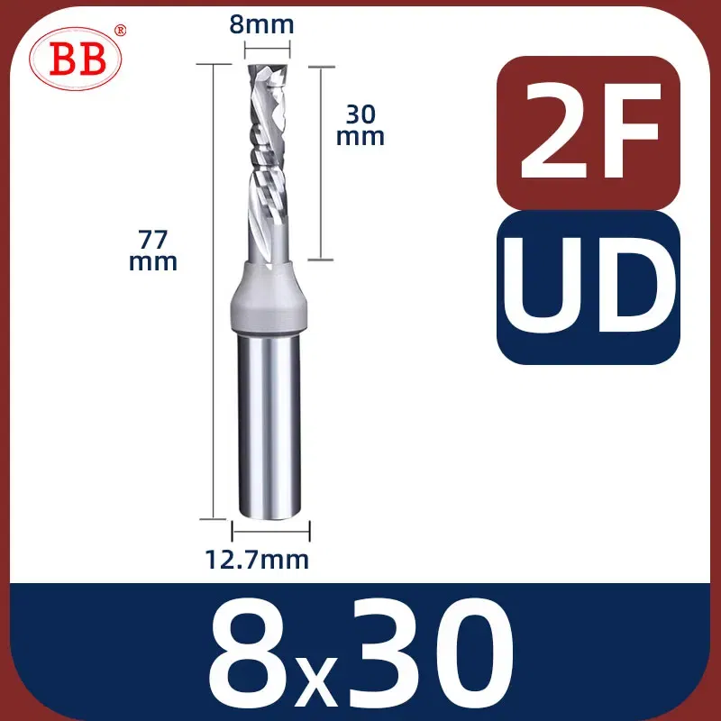 Cutting Edge Length: 15mm, Dimensions: 3.175*1*3 - BB Straight Slot Milling Cutter CNC Wood Engraving Machine Mill Rough Shape TCT Coated Edge D 6mm 8mm 2T 3T 4F Shank 1/2 12.7mm