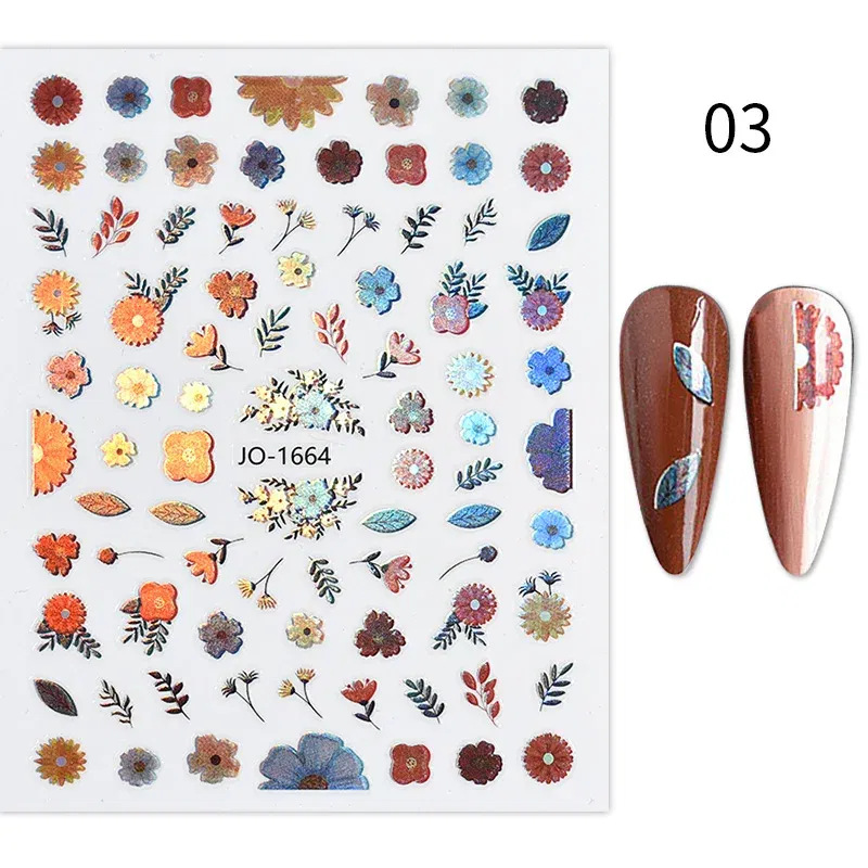 Color: Lanvender - 3D Blue Butterfly Adhesive Stickers Nail Art Decoration Laser Flowers Leaves Nail Sticker Nail Art Supplies Nail Parts