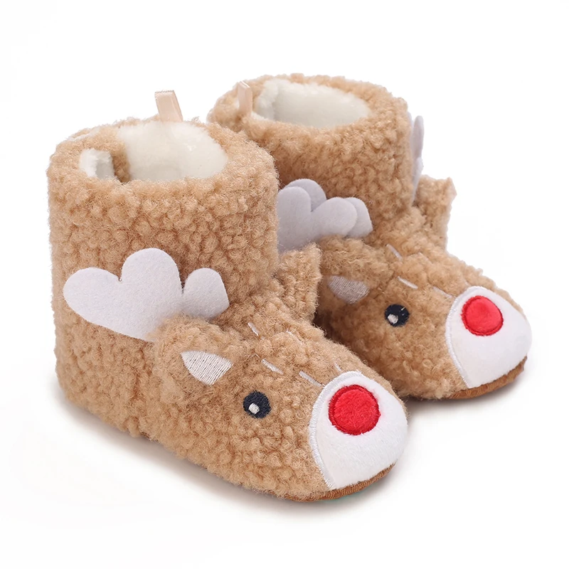 Color: Chocolate, Baby Age: 7-12 Months - Winter New Cute Cartoon Baby Booties Boy Girl Boots Cotton Soft-Sole Non-Slip Warm Toddler First Walkers Infant Crib Shoes