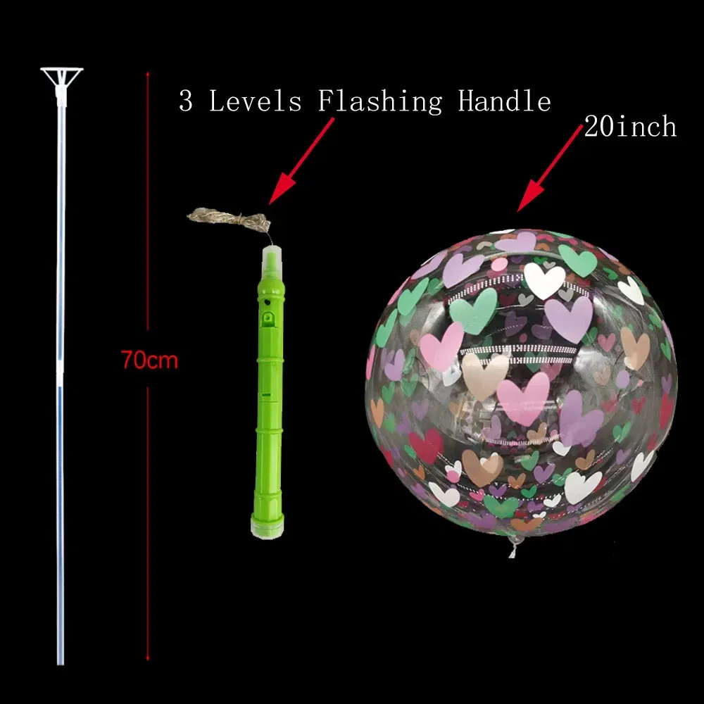 Color: army green, Ballon Size: 10inch, Shape: K - 1/5/10/20/30pcs LED Light Up BoBo Balloons Colorful 3 Levels Flashing Handle 20 Inches Bubble Balloon 70cm Stick