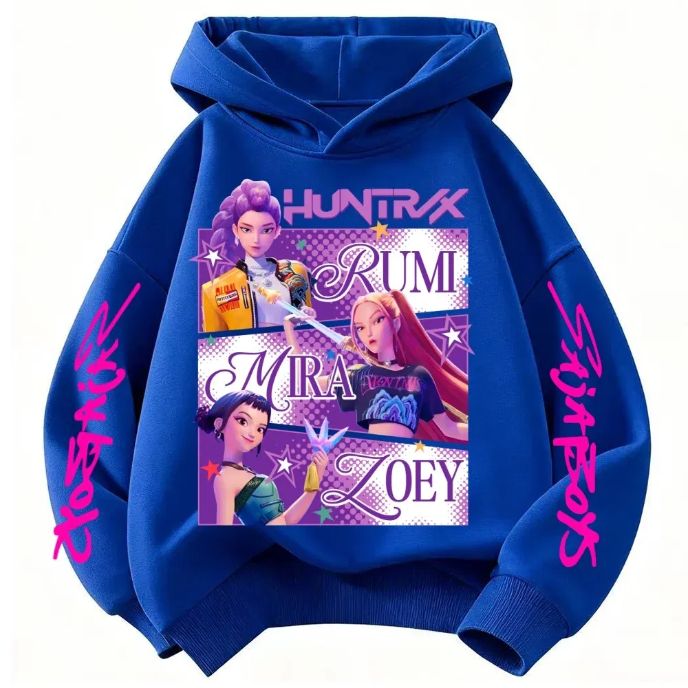 Color: Blue, Kid Size: 5 - KPop Demon Hunters Huntrix Hoodie Kids Clothes Princess Girls Clothing Fashion Boys Clothes Spring Autumn Sweatshirt Child Tops