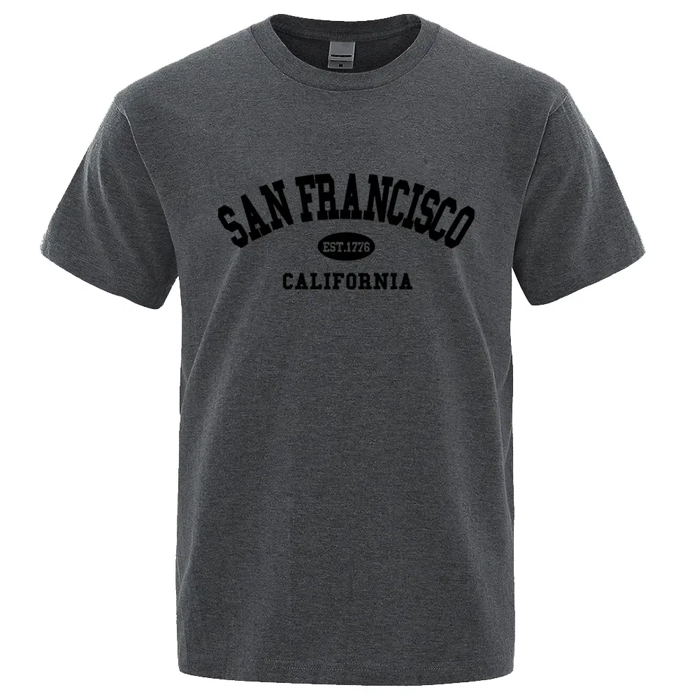 Color: Brown, Size: S - Sanfrancisco Est.1776 California Letter T-Shirts Men Fashion Oversized Tops Summer Tshirt Loose Designer Luxury Tee Clothing