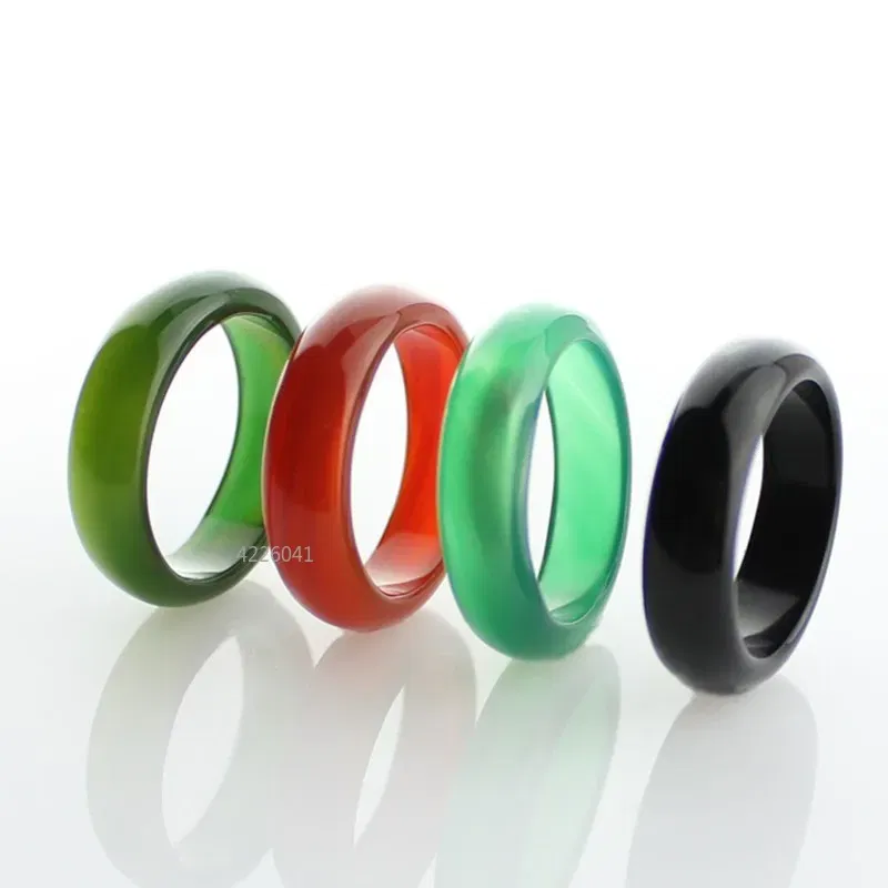 Main Stone Color: black - Natural Chalcedony Hand-carved Jade Ring Fashion Jewelry Gift Jade Rings Various Colors Lovers Gemstones Accessories Wholesale