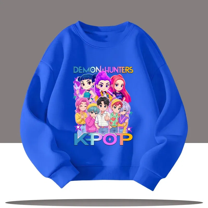 Color: Khaki, Kid Size: 8 - K-pop Demon Hunters Cartoon Print 3-12 Year Old New Style Kids Round-neck Sport Shirt Cute Girl Casual Top Children's Clothing