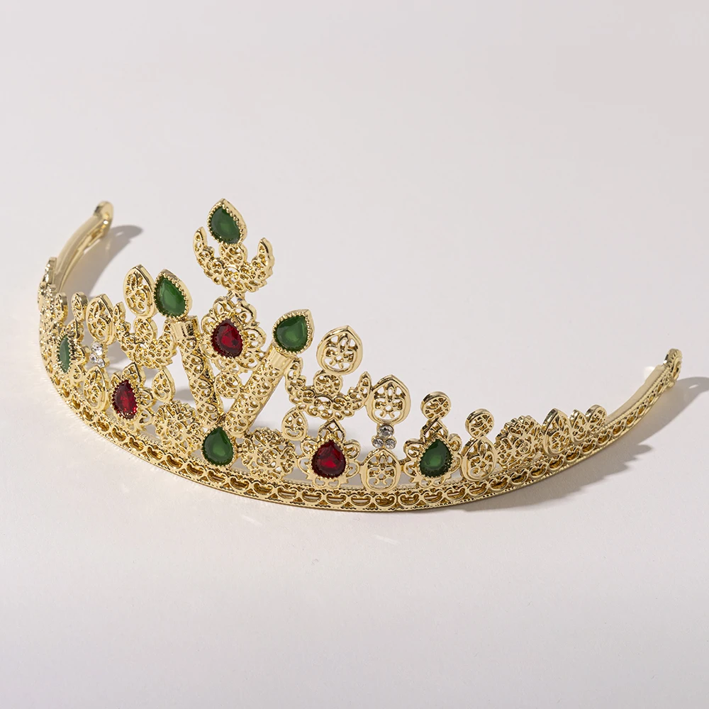 Metal color: Titanium Plated - LUIZADA European Princess Queen Round Headdress Moroccan Bride Crystal Crown King Bride Headdress Wedding Hair Accessories