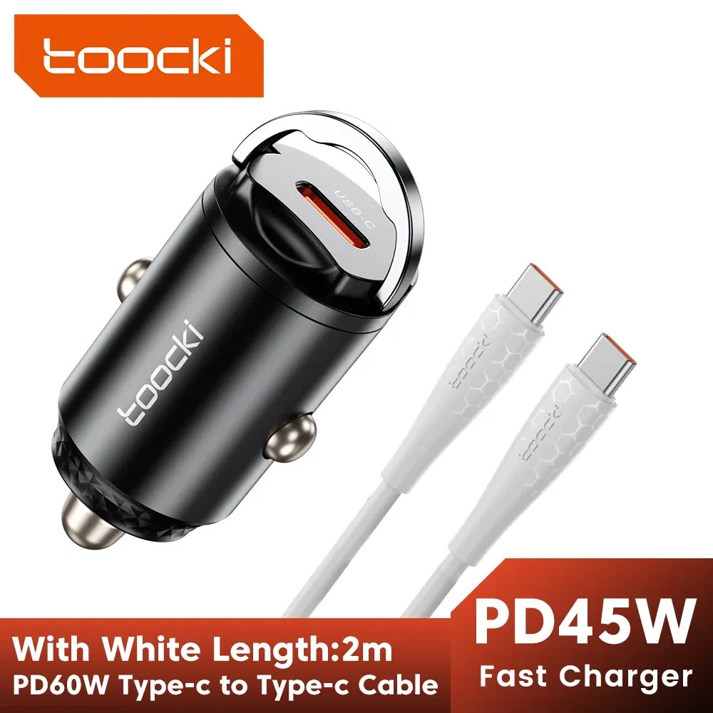 Color Name: GRAY - Toocki Mini PD 45W Car Charger Pull Ring Fast Charging USB C Phone Charger Adapter For iPhone 14 13 Pro Xiaomi Samsung Huawei