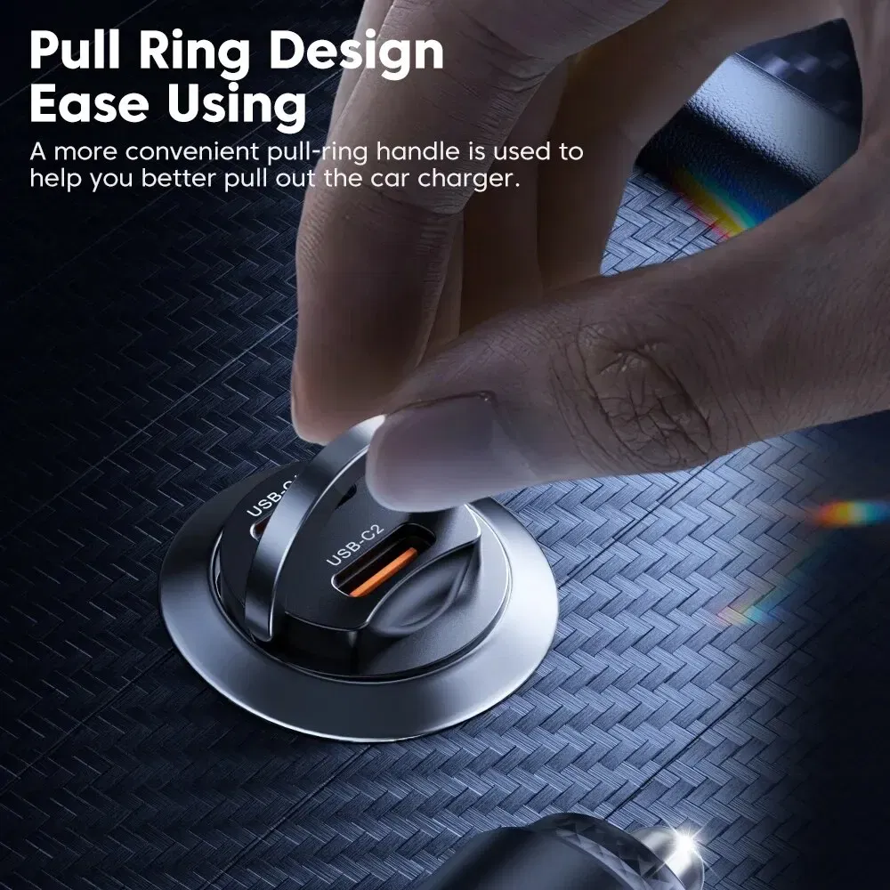 Color Name: GRAY - Toocki Mini PD 45W Car Charger Pull Ring Fast Charging USB C Phone Charger Adapter For iPhone 14 13 Pro Xiaomi Samsung Huawei