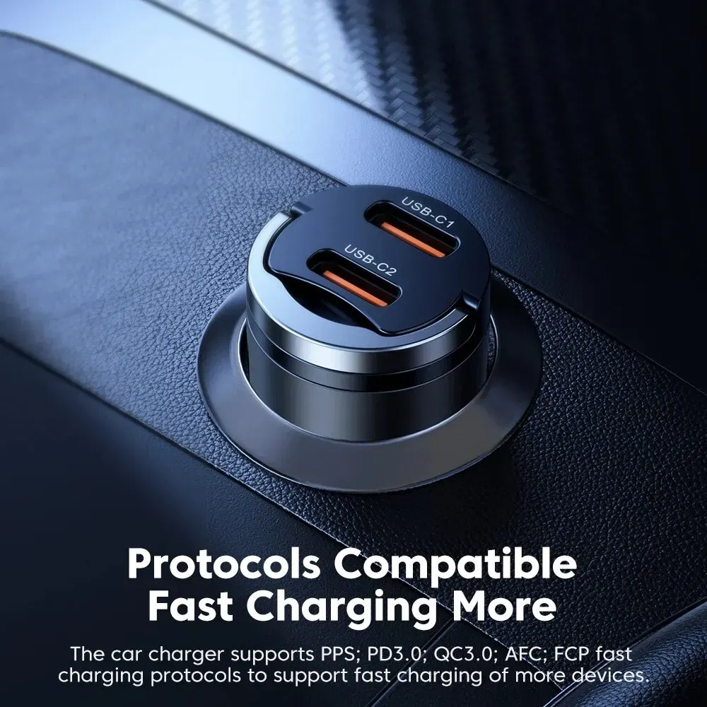 Color Name: GRAY - Toocki Mini PD 45W Car Charger Pull Ring Fast Charging USB C Phone Charger Adapter For iPhone 14 13 Pro Xiaomi Samsung Huawei