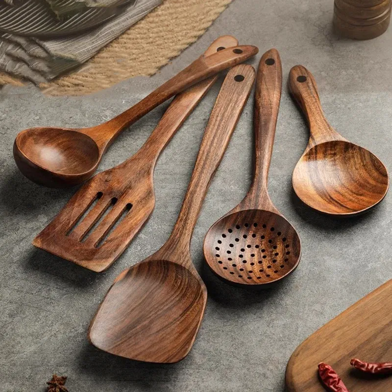 Color: multi - Teak Wooden Spatulas Kitchen Utensils Cooking Utensil Eco-Friendly Wood Spatula for Non Stick Cookware