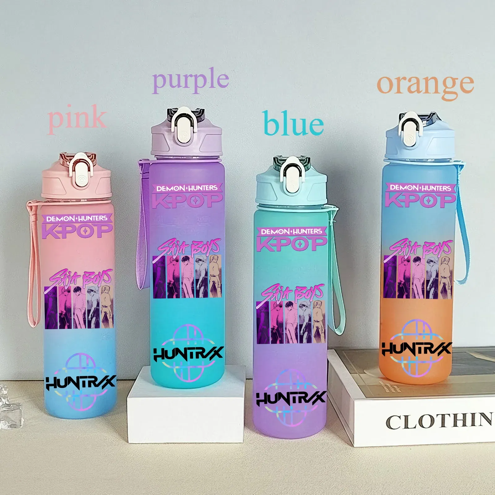 Color: Red, Size: 12cm - 750ML K-pop Demon Hunters HUNTR X Rumi Mira Zoey Jinu Celine Kpop Plastic Water Cup K Pop Drinking Bottle School Huntrix Gourde