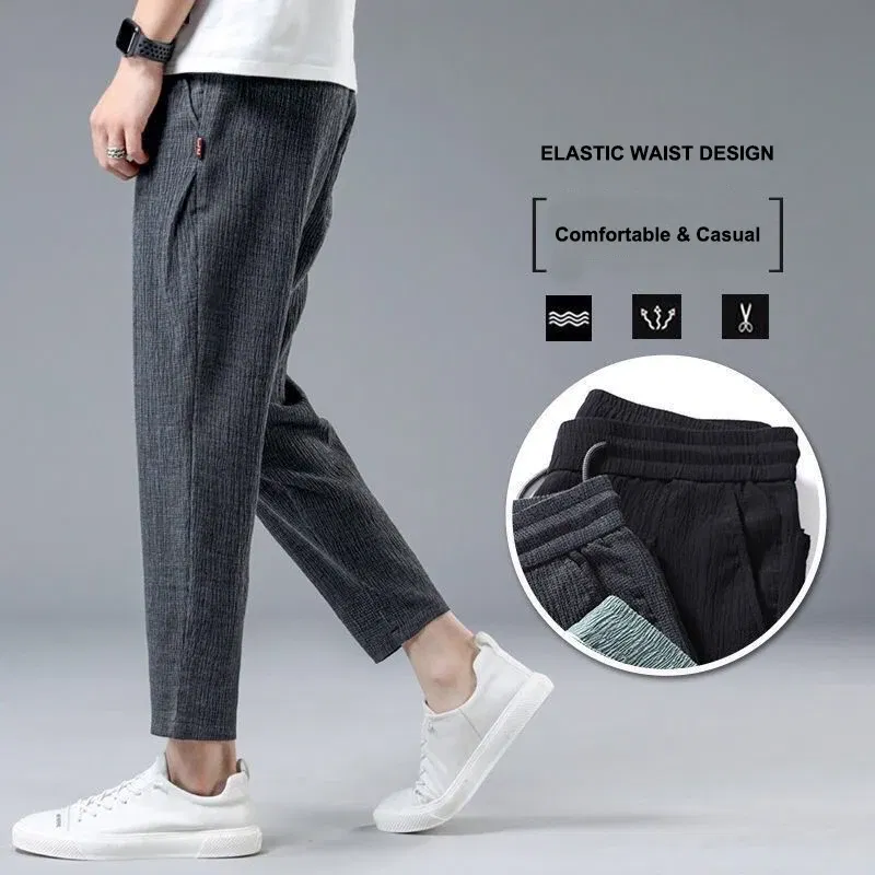 Color: green, Size: 4XL - Summer Ice Silk Man Jogger Linen Pants Casual Wide Summer Sweatpants Male Spring Lightweight Halking Harem Trousers