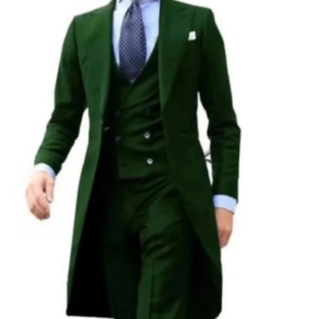 Color: black, Size: S - Elegant man suit Slim Fit Suit Luxury Formal Tuxedos Wedding 3 Pieces Blazer Vest Pants Set Long Tail Coat One Button Custom