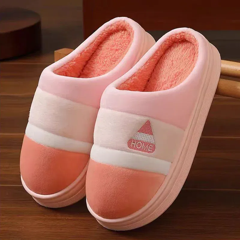 Color: MULTI, Shoe Size: 38-39 - New Men Big Size 48 49 Winter Warm Slippers Women Soft Plush Furry Shoes Casual Flats Home Couples Bedroom Anti-Slip Slides