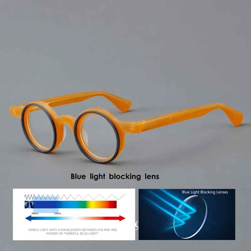 Frame Color: GRAY, Eye Prescription: +50 - VCKA Round Acetate Photochromic Reading Glasses Frame Men Prescription Anti-blue Eyeglasses Women Custom Eyewear +0.50 to+6.0