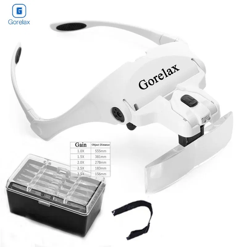 Color: WHITE - Magnifying Glasses LED Light Lamp Head Loupe Jeweler Headband Magnifier Eye Glasses Optical Glass Tool Repair Reading Magnifier