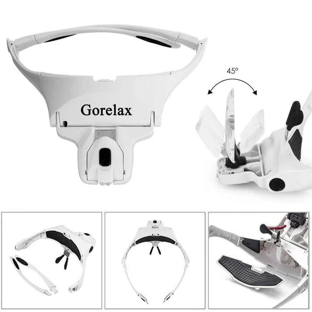 Color: WHITE - Magnifying Glasses LED Light Lamp Head Loupe Jeweler Headband Magnifier Eye Glasses Optical Glass Tool Repair Reading Magnifier