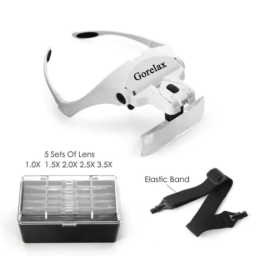 Color: WHITE - Magnifying Glasses LED Light Lamp Head Loupe Jeweler Headband Magnifier Eye Glasses Optical Glass Tool Repair Reading Magnifier