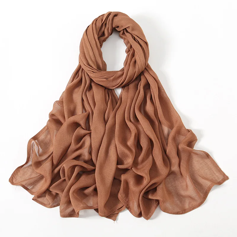 Color: Beige - Ramadan Solid Color Big Size Cotton Rayon Hijab Scarf Women Muslim Headscarf Wraps Shawls Femme Musulman Headband Islamic Turban