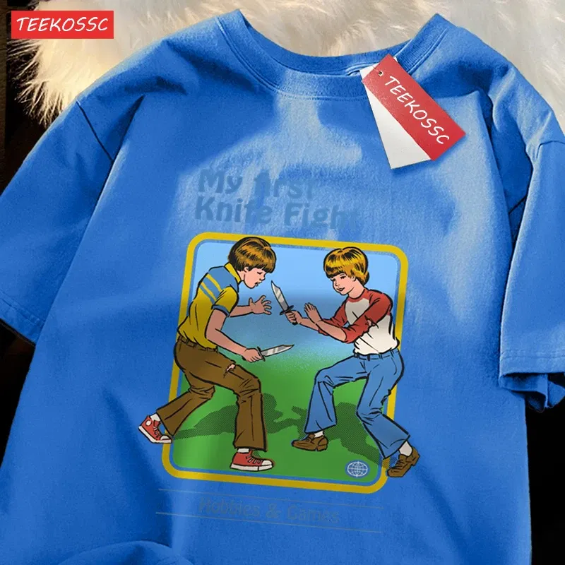 Color: Yellow, Size: XXL - My First Knife Fight Hobbies Games Print Tshirts Men Women Soft Short Sleeve Summer Casual Cotton Oversized Loose Street T Shirt
