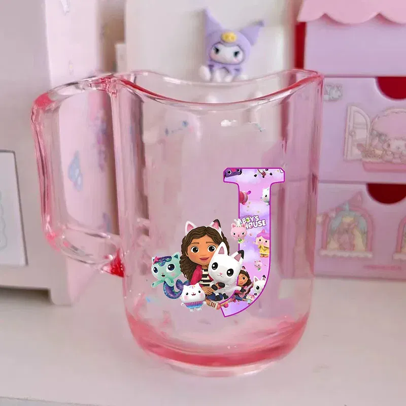 Color: Silver, Size: Other - Gabby Dollhouse Letter A-Z Print Water Cup ABS Tooth Brushing Cups Anime Kawaii Cat Kids Toothglass Cups Kids Birthday Gift