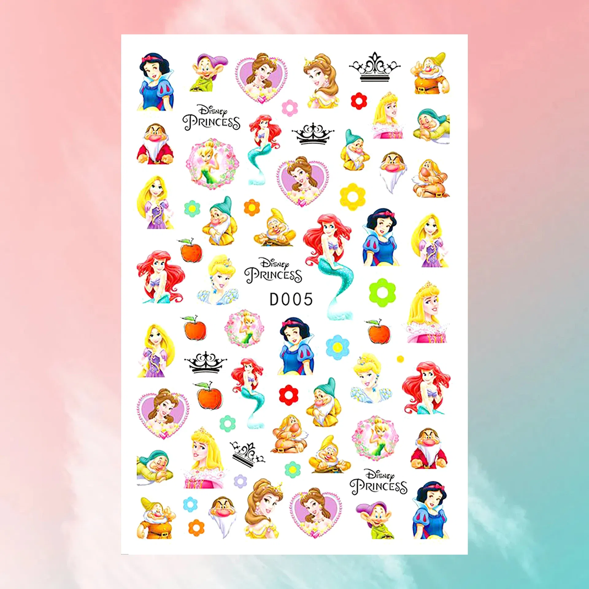 Color: Slate - 1PCS Disney Cartoon Nail Stickers Wholesale Waterproof Paste Nail Art Sticker Princess Mickey Anime Series Nail Decoration