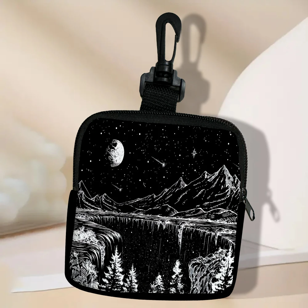 Color: black - Mountain Forest Sunset Fashion Coin Purse Woman Small Change Money Bags Holder Wallet Mini Pouch Souvenir 8.1