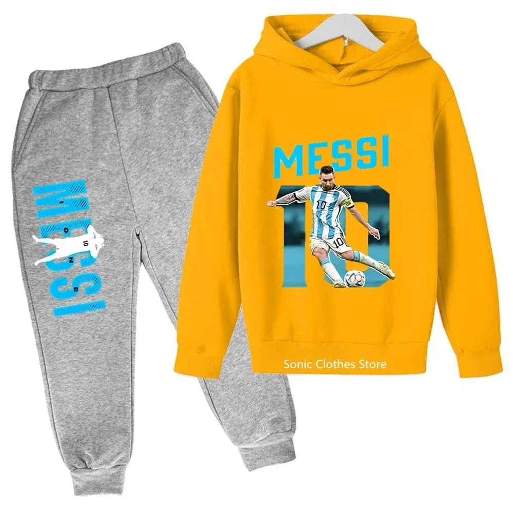 Color: Orange, Kid Size: 2T - messi avatar printed children's clothing children's autumn and winter hoodies pants 2-piece casual boys and girls suits