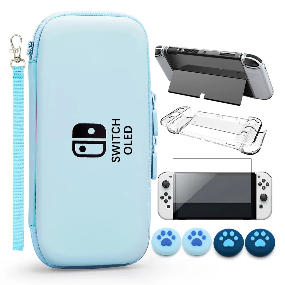 Color: Gold - Case Kit For Nintend Switch OLED Console Carrying Case Protective Pouch Hard Shell Clear Cover For Switch Oled WIth Film Glass