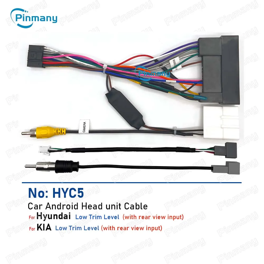 Color Name: WHITE - Car Radio Cable HYC5 Audio Power Wire Harness adapter with rear camera CVBS input for KIA Ceed Hyundai i30 i40 ix35 AVN headunit