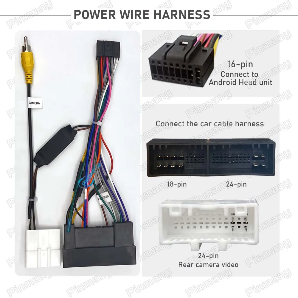 Color Name: WHITE - Car Radio Cable HYC5 Audio Power Wire Harness adapter with rear camera CVBS input for KIA Ceed Hyundai i30 i40 ix35 AVN headunit
