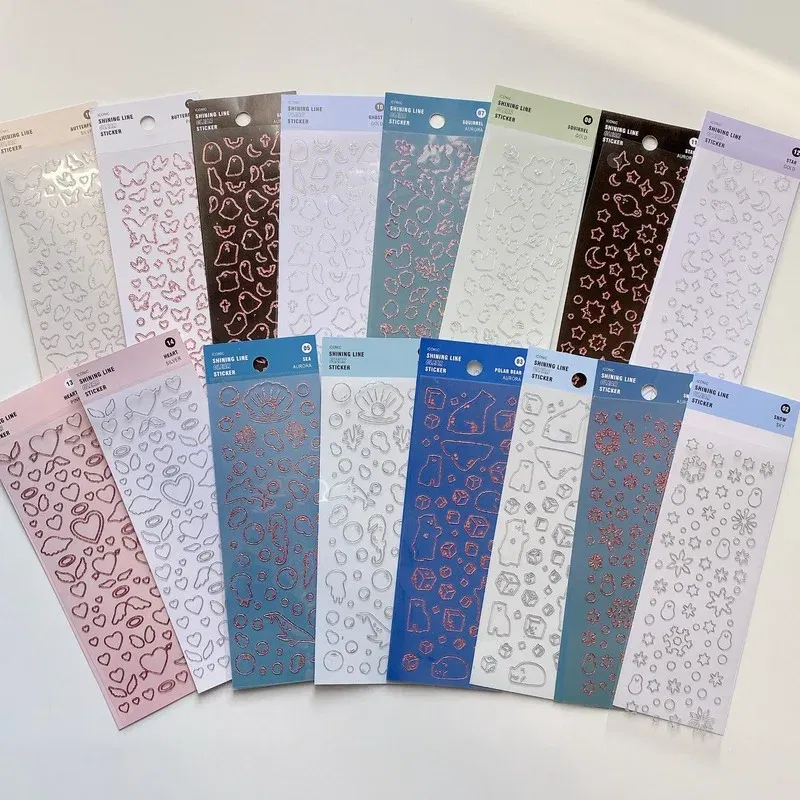 Color: Dark Grey - 1 Sheet Transparent Flash Laser Line Stickers Decorative Stationery DIY Scrapbooking Material Pvc Stickers Cute Album Stick