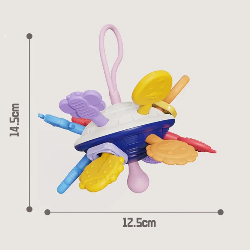 Color: Sky blue - Montessori Baby Toys 0 12 Months Rotating Rattle Silicone Teething Toys Ball Grasping Activity Development Baby Sensory Toy