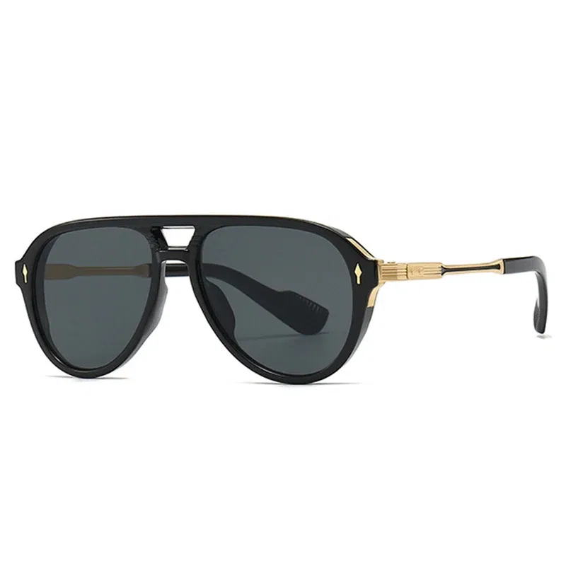 Lenses Color: black, Frame Color: other - SHAUNA Retro Double Bridges Pilot Men Sunglasses Fashion Brand Designer Shades UV400 Trending Rivets Women Luxury Sun Glasses