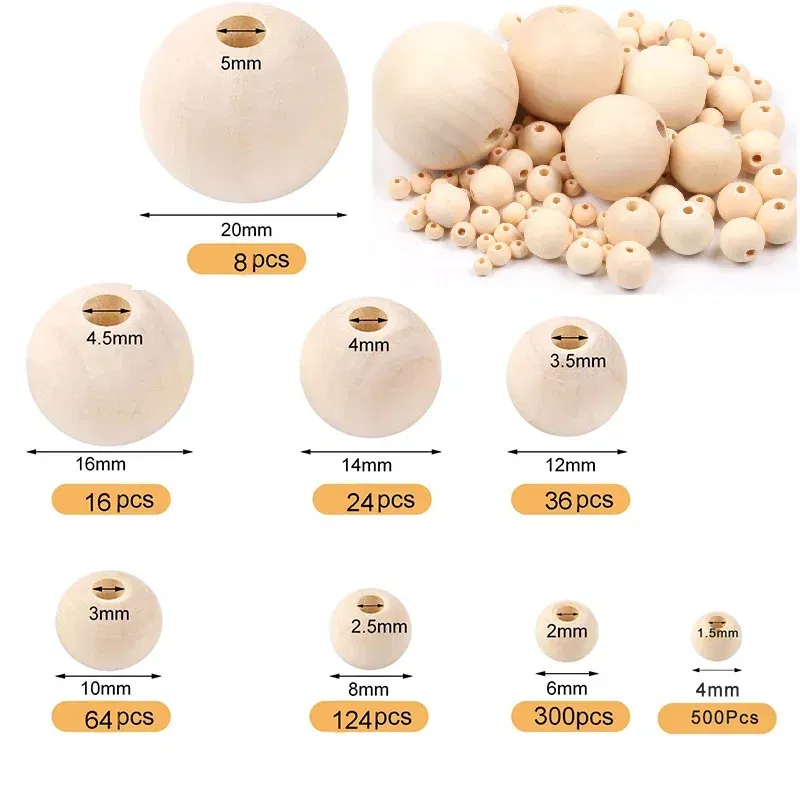 Color: PINE, Wood Diameter: 19-20cm - 2-500Pcs Natural Wooden Beads with Holes 4-30mm Round Spacer Wooden Bead Ball Loose Wood Bead Charm for DIY Handmade Accessories