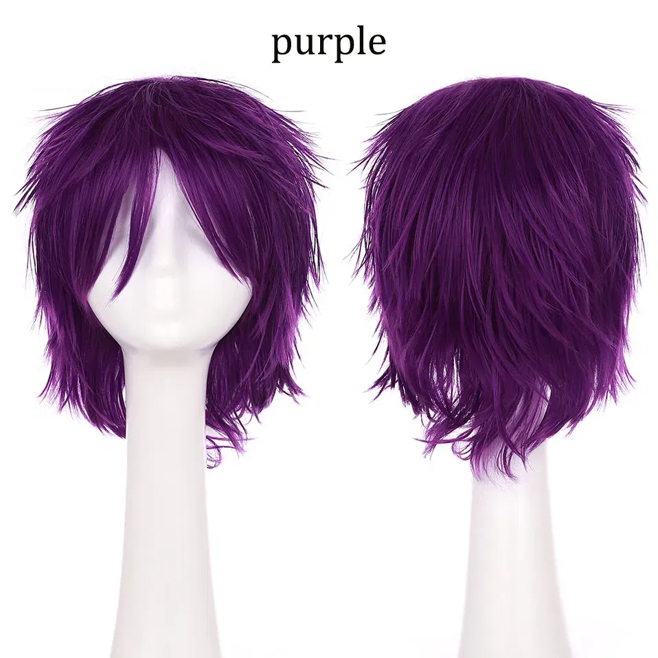 Color: T4/27/30, Ships From: CHINA, Stretched Length: 8inches - S-noilite Synthetic Short Wig Blue Brown Black Women Men Cosplay Costume Party Head Wigs Hair